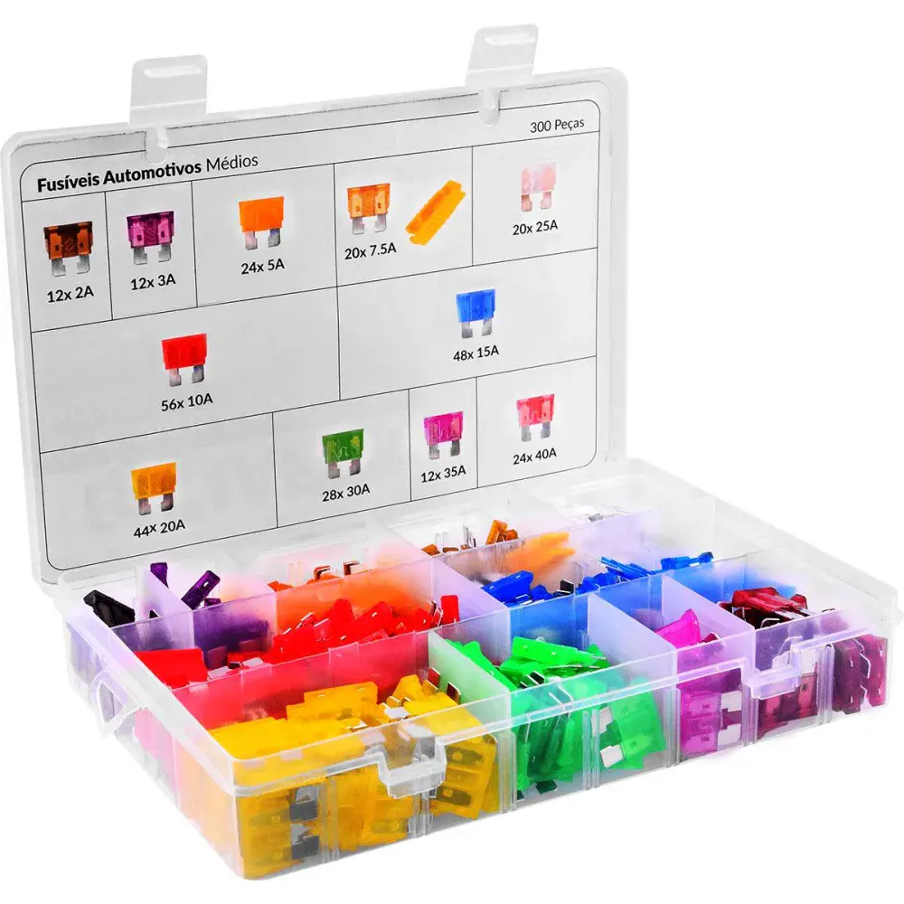 Kit fusíveis automotivos médios 300 peças Bumafer