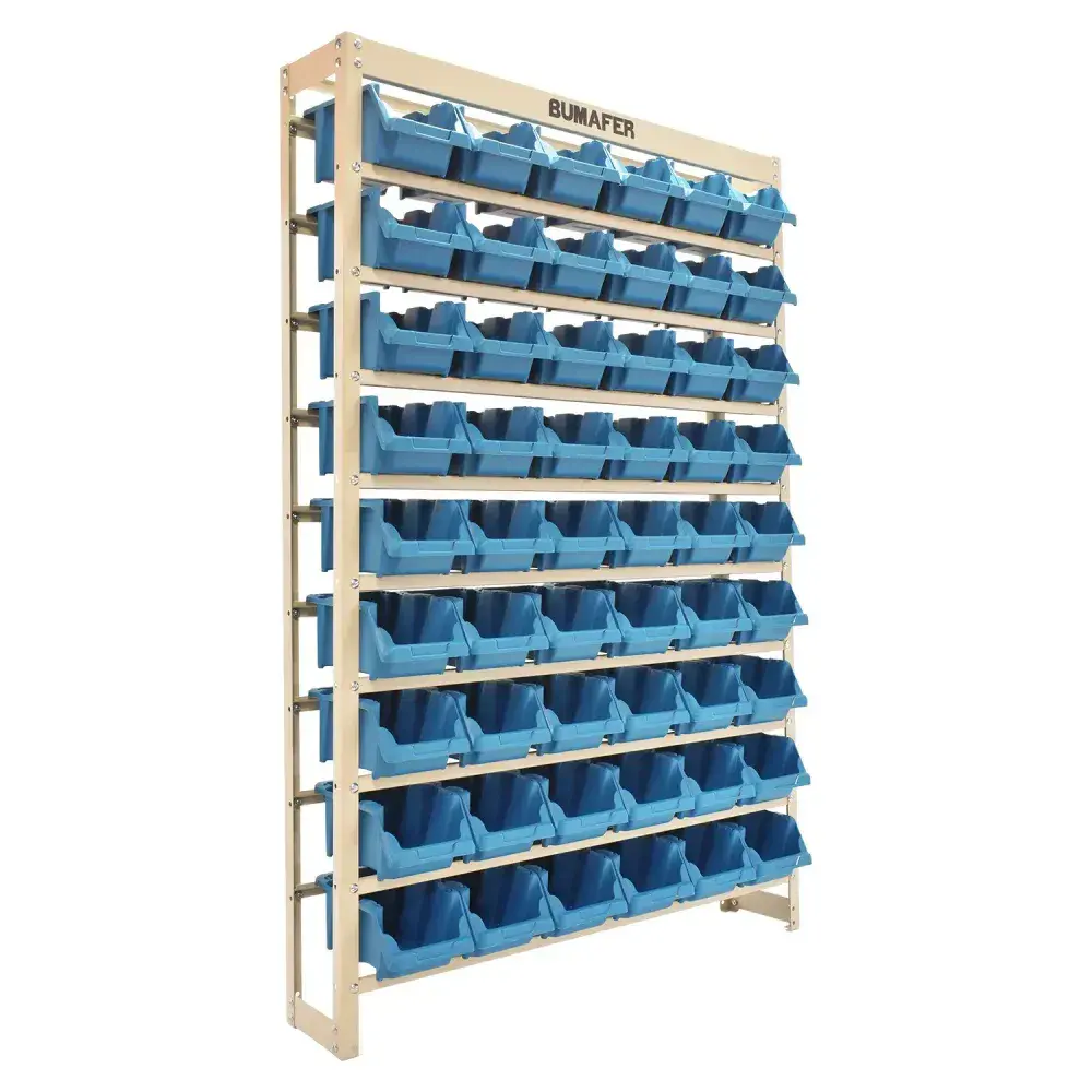 Estante gaveteiro modelo N°5 com 54 gavetas azul Bumafer — fotografia de referência