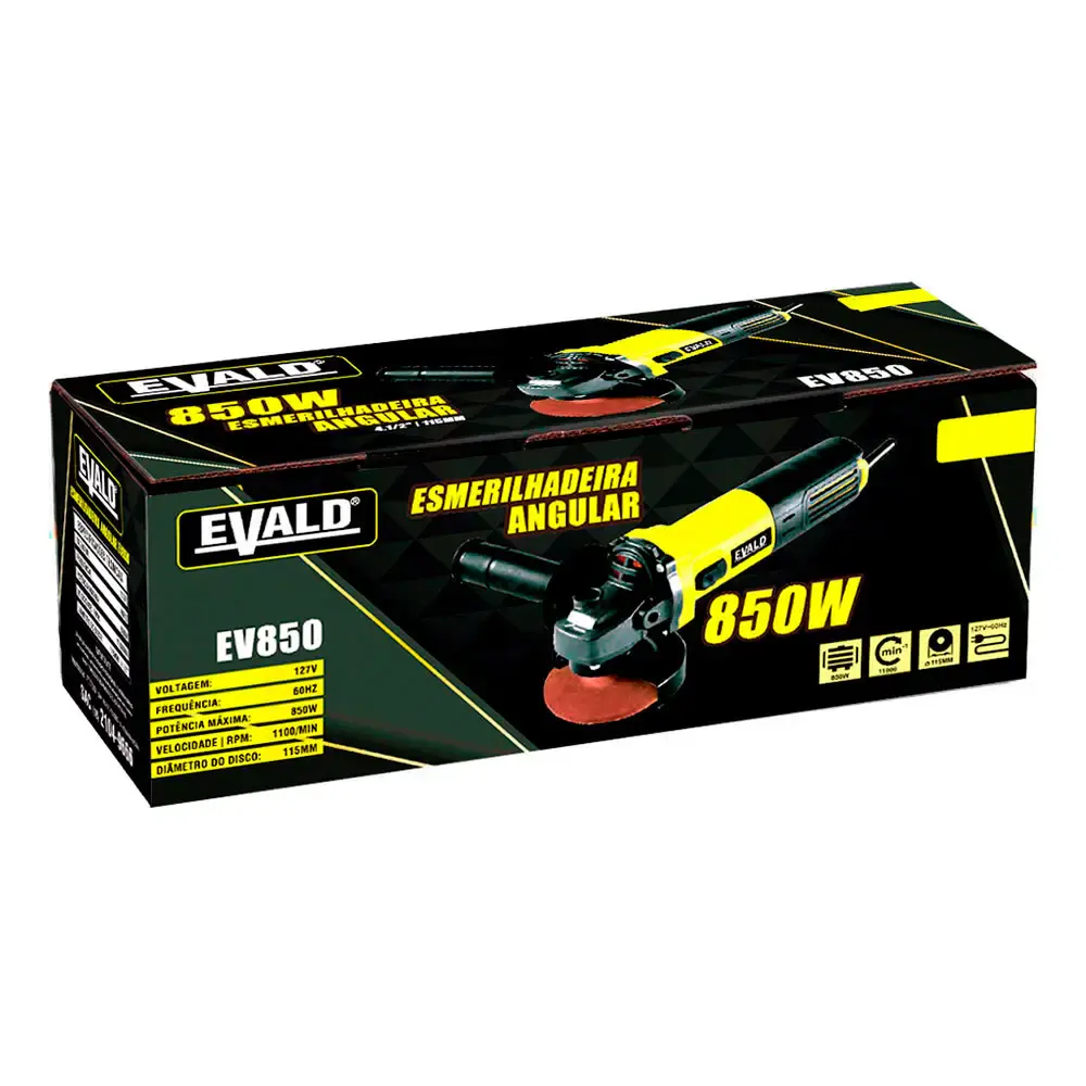 Esmerilhadeira angular 4.1/2 POL 850W 115MM EV850 Evald + kit 3 discos 220 V — fotografia 9