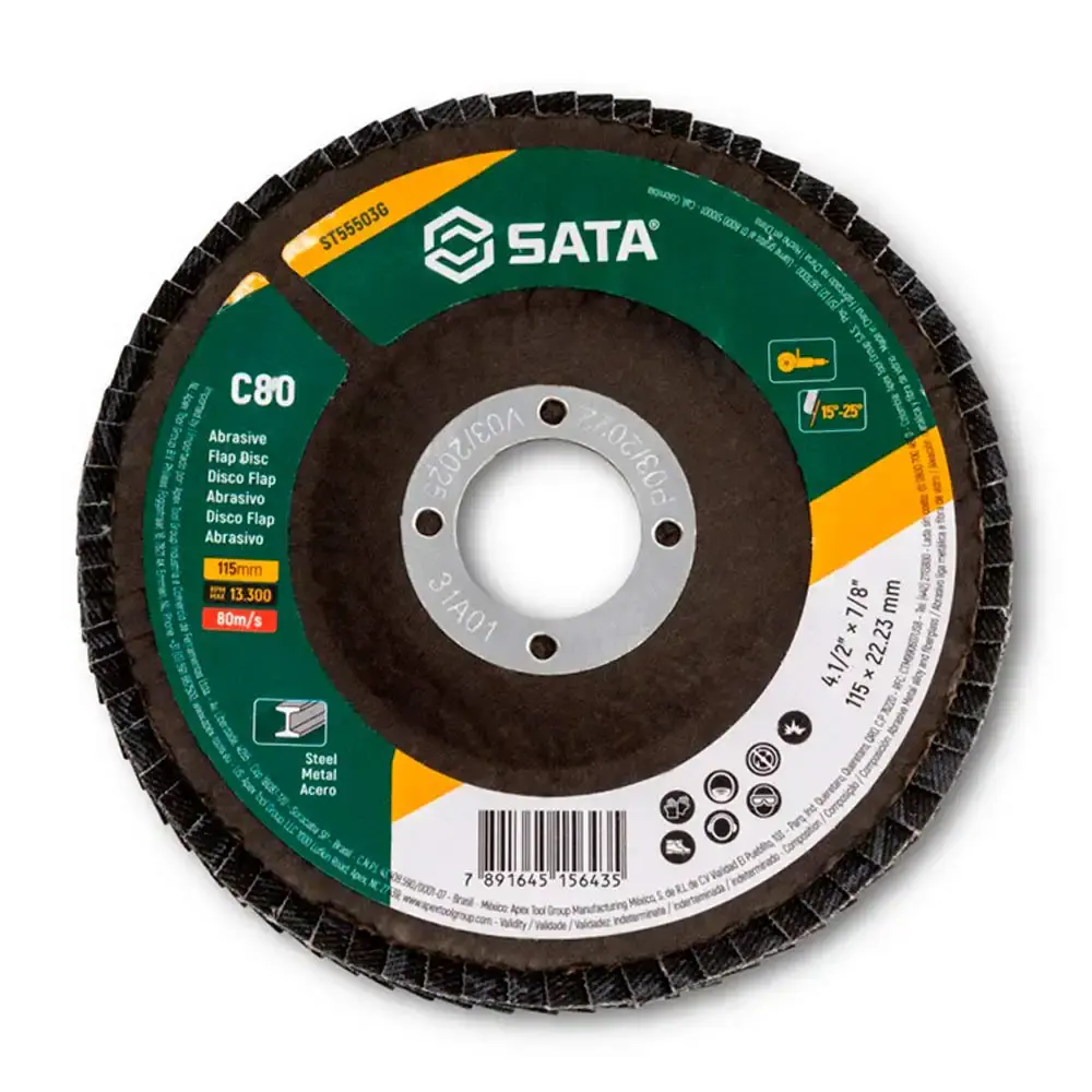 Disco de lixa flap abrasiva metal 4.1/2 polegada grão 80 ST55503G Sata — fotografia de referência