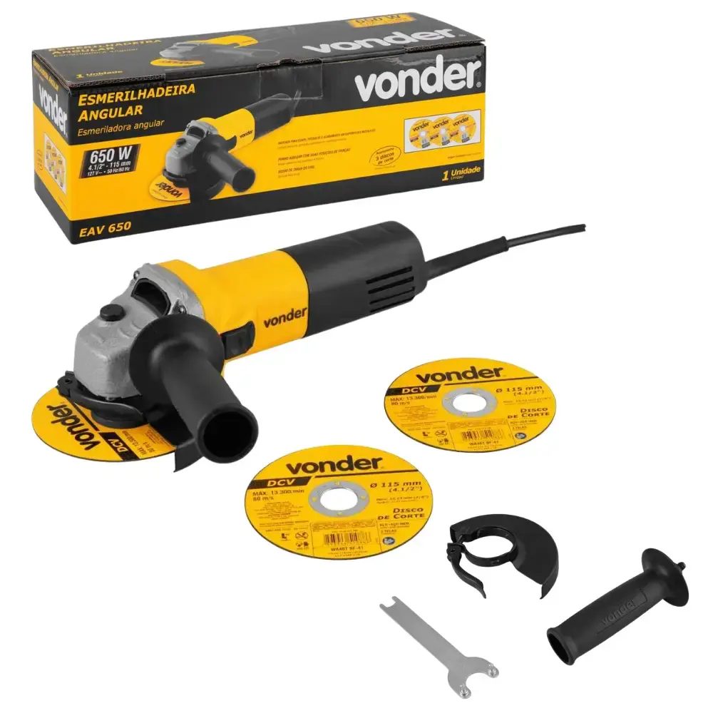 Esmerilhadeira angular 4.1/2 POL 650W EAV 650 com disco Vonder 110 V — fotografia de referência