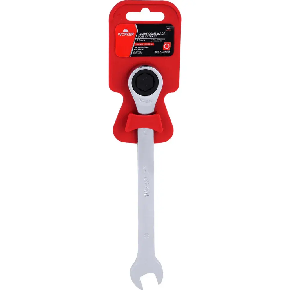 Chave combinada com catraca cromo vanádio 13MM Worker — fotografia 6