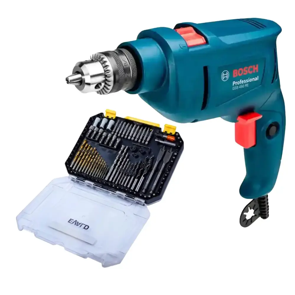 Kit furadeira industrial 3/8 pol 450W Bosch estojo de brocas bits 400 peças evald 220 V — fotografia de referência