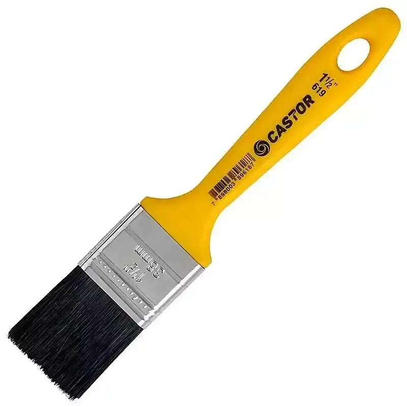 Pincel trincha 1.1/2 pol amarelo cerdas pretas kit 5 unidades Castor — fotografia 2