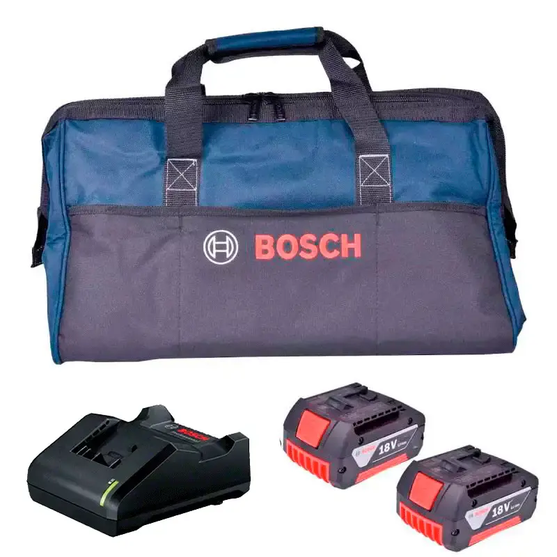 Kit com 2 baterias 4,0AH 18,0V + carregador bivolt + bolsa de nylon Bosch — fotografia de referência