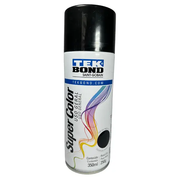 Tinta spray super color preto brilho 350ML Tekbond — fotografia 9