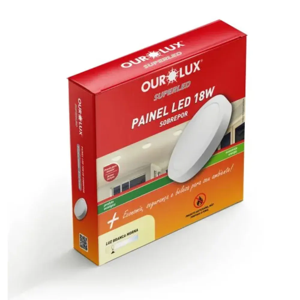 Painel led redondo sobrepor 18W 2700K bivolt Ourolux — fotografia 2