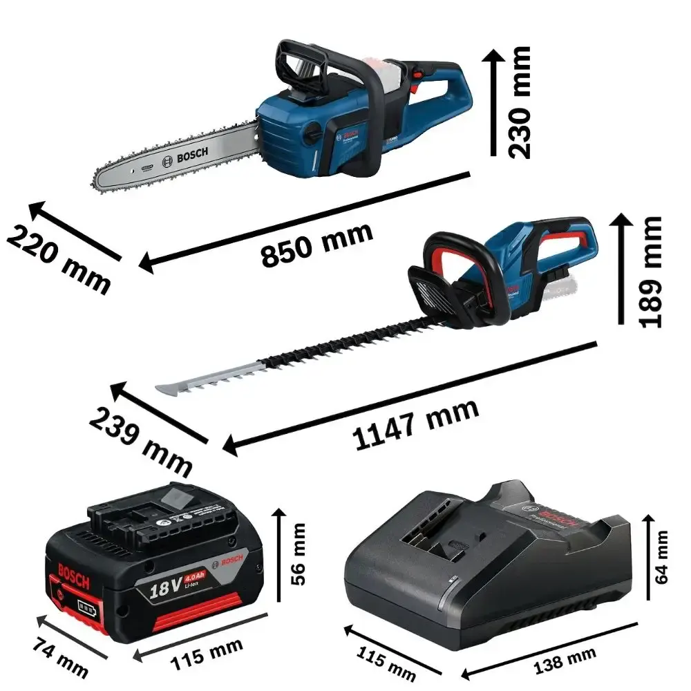 Motosserra GKE 18V-40 com aparador de cerca viva GHE-60 e bateria 18V 4,0AH carregador bivolt Bosch — fotografia 3