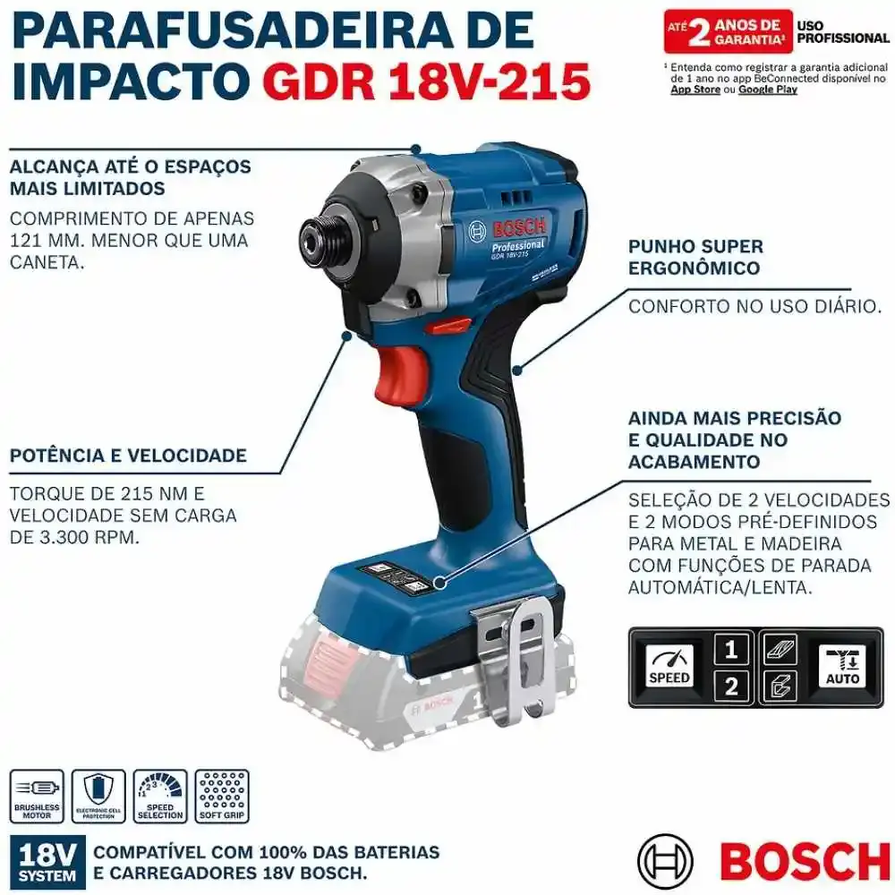 Chave de impacto a bateria 18V 1/4 POL 215 nm GDR 18V-215 Bosch — fotografia 9