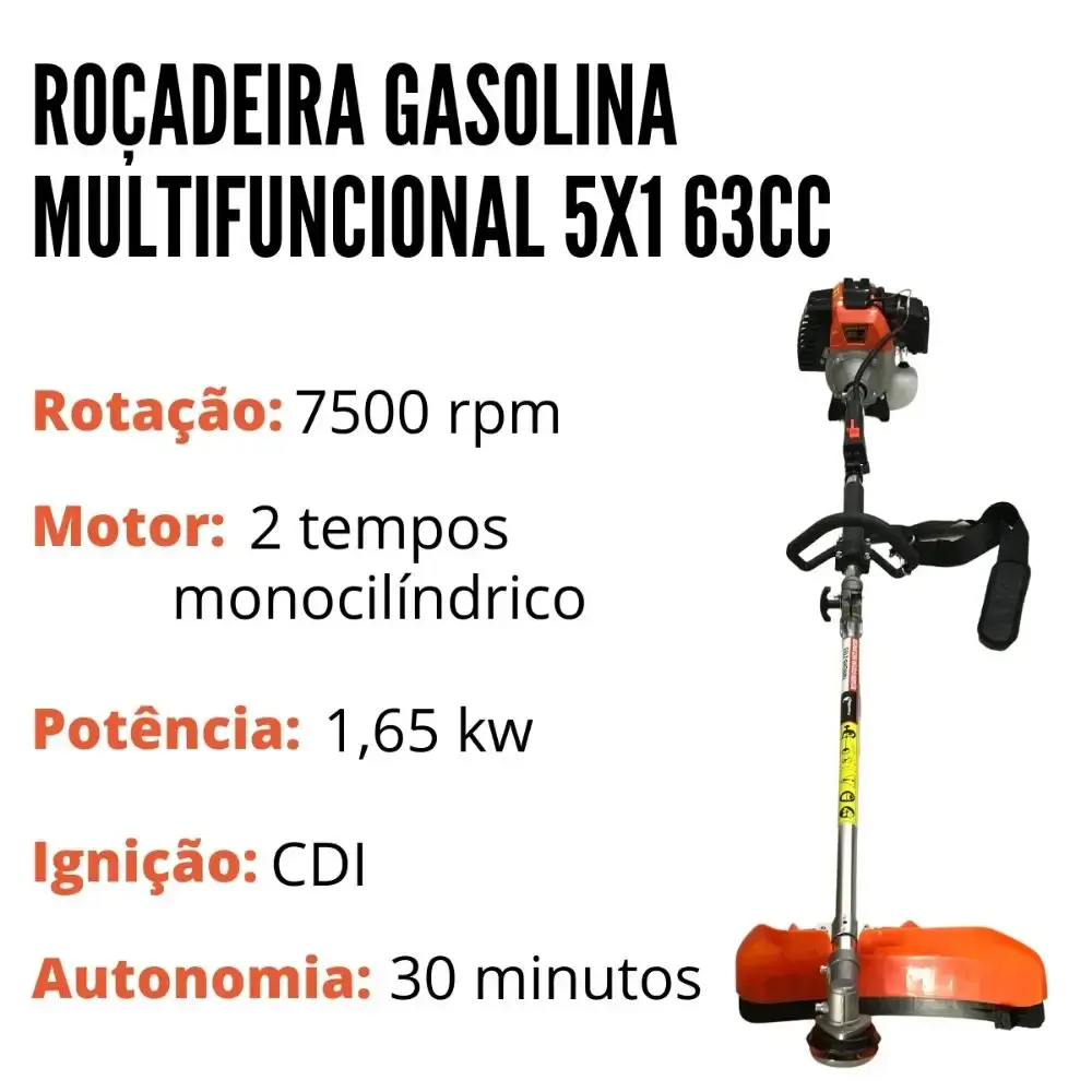 Roçadeira a gasolina multifuncional 63CC com podador cerca viva ImportWay — fotografia 4
