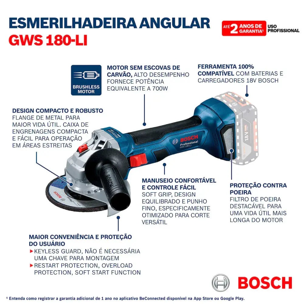 Esmerilhadeira angular gws 180-LI 700W a bateria 18V Bosch — fotografia 10