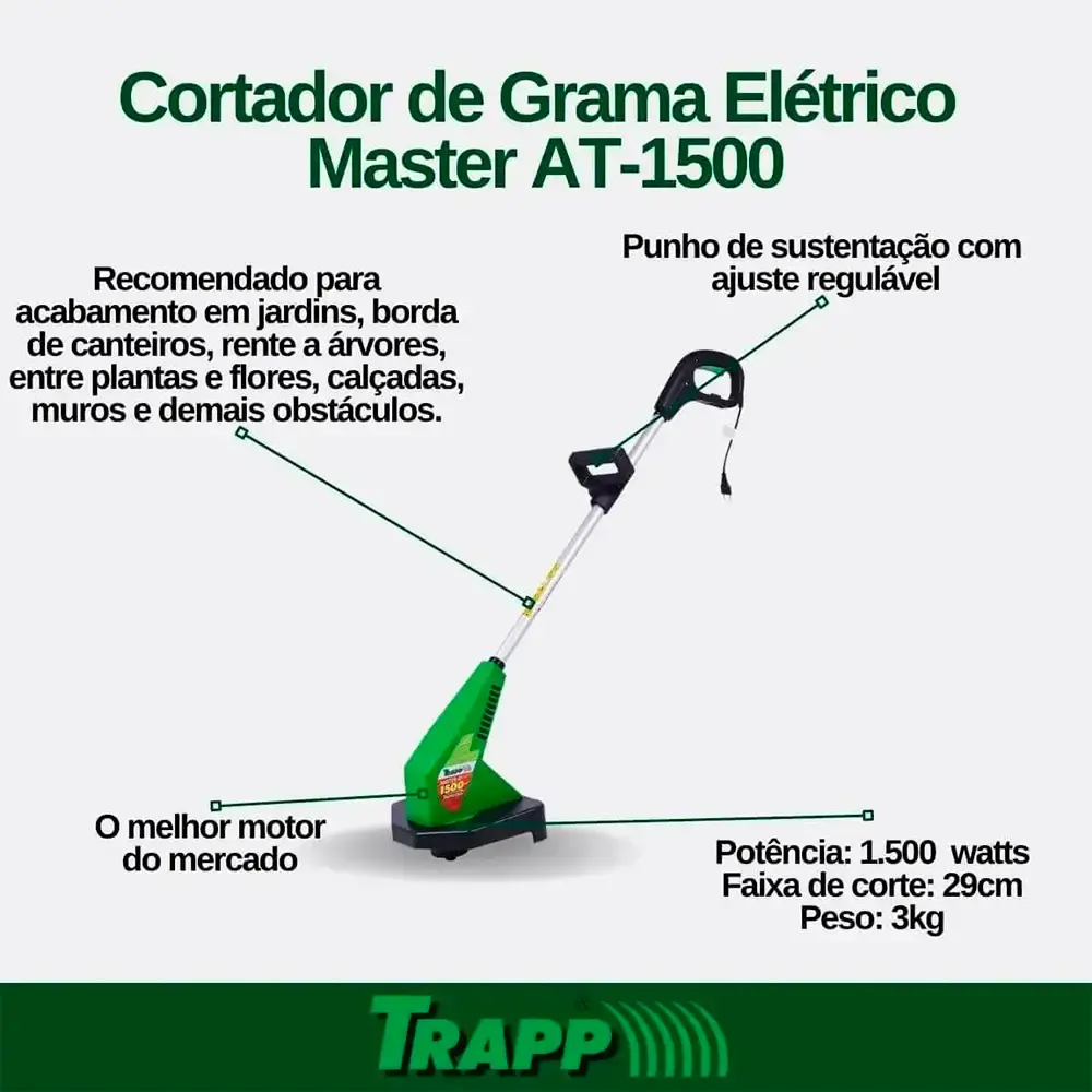 Aparador de grama MASTER-AT-1500 1500W Trapp 110 V — fotografia 3