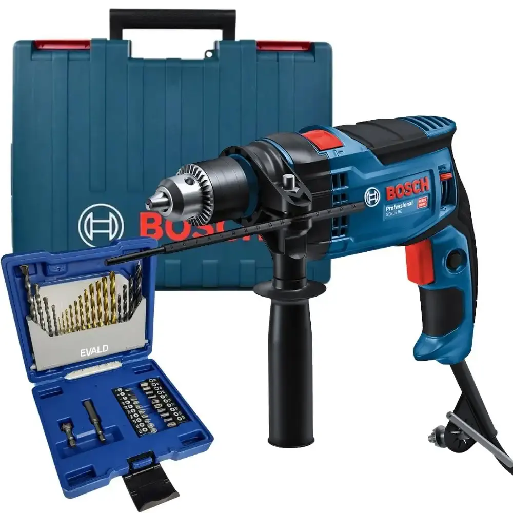 Furadeira de impacto 850W GSB16RE Bosch com estojo de brocas e pontas kit 41 peças evald