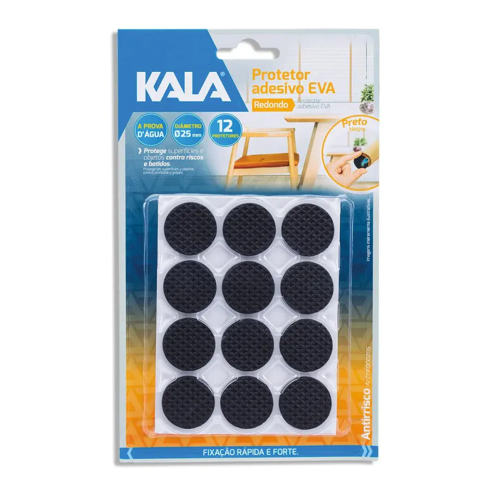 Protetor adesivo eva Kala preto redondo 25MM 12 pcs — fotografia de referência