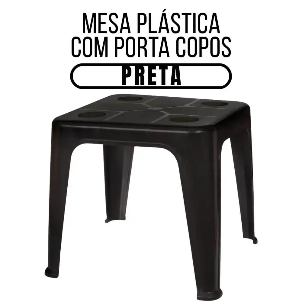 Mesa Plástica de Apoio com Porta-Copos 43 x 51 cm Várias Cores MOR Preto — fotografia 3