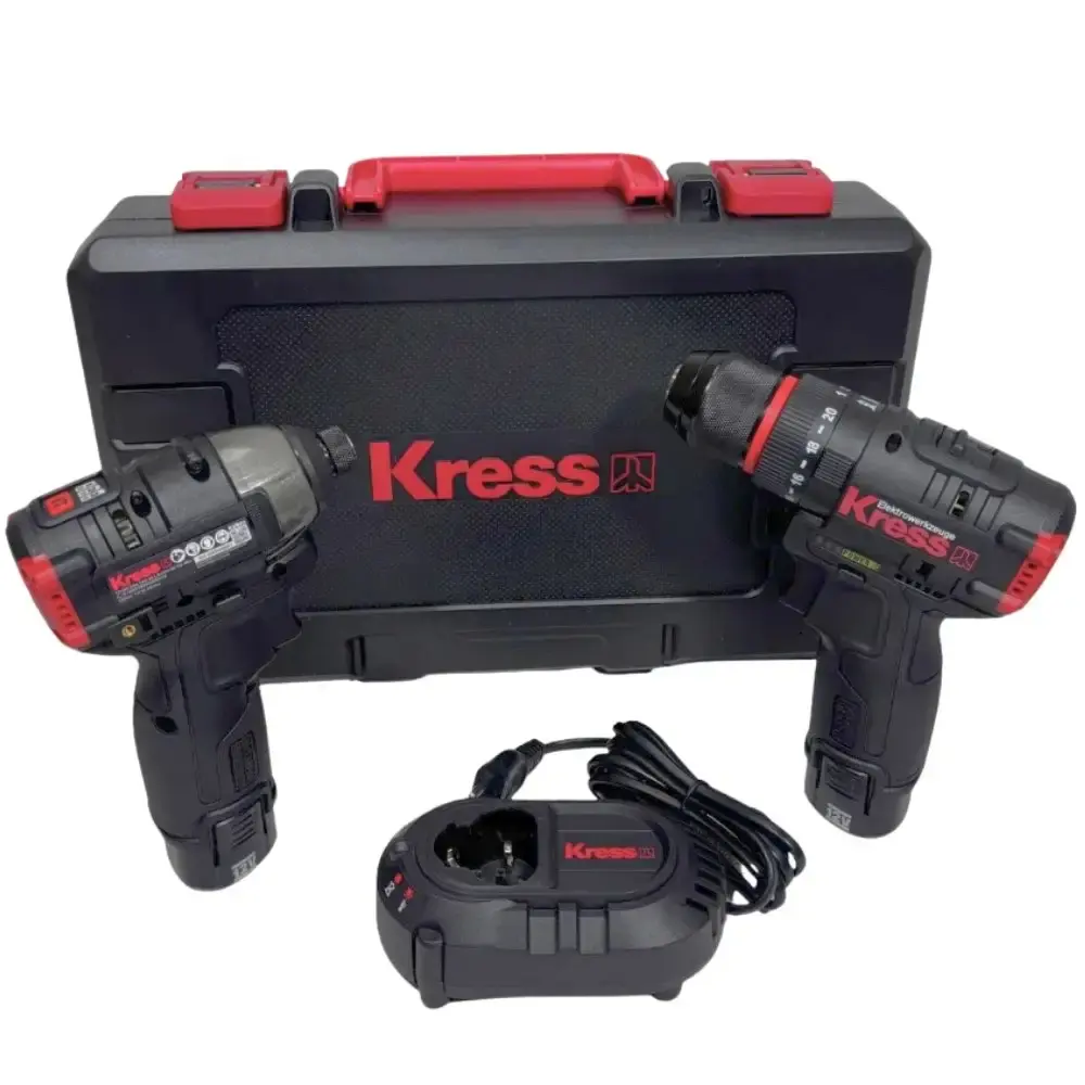 Parafusadeira de impacto 3/8 POL e chave de impacto 1/4 POL com 2 baterias e carregador Kress