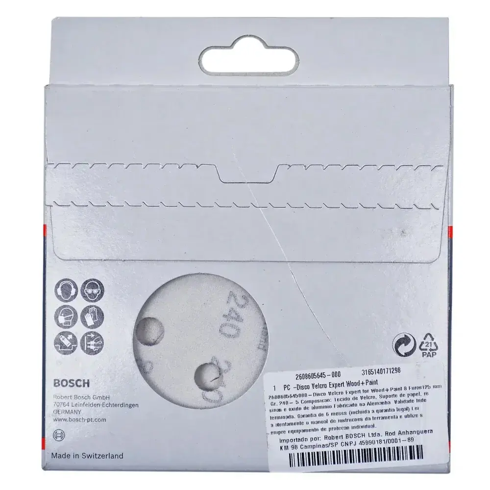 Lixa disco velcro para madeira 5 peç 125MM G240 Bosch — fotografia 10