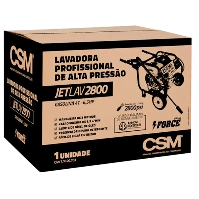 Lavadora alta pressão gasolina 6,5HP 4T 196CC JETLAV2800 CSM — fotografia 6