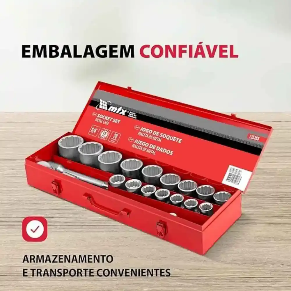 Jogo de soquete estriados 3/4 POL de 19 a 50 MM kit com 20 peças MTX — fotografia 7