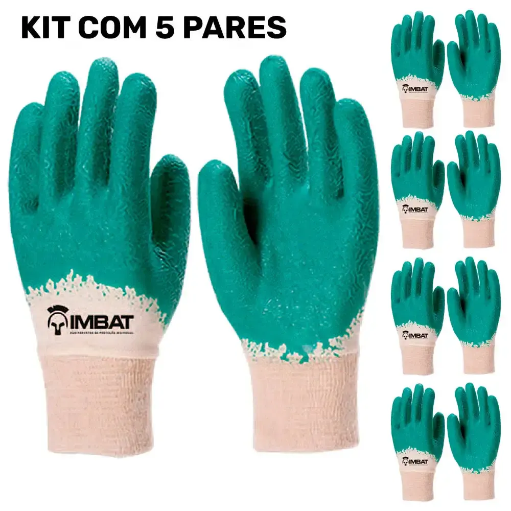 Kit 5 luvas poliéster banhada látex palma corrugada verde TAM 9 LV-S-BLV-9 Imbat — fotografia 2
