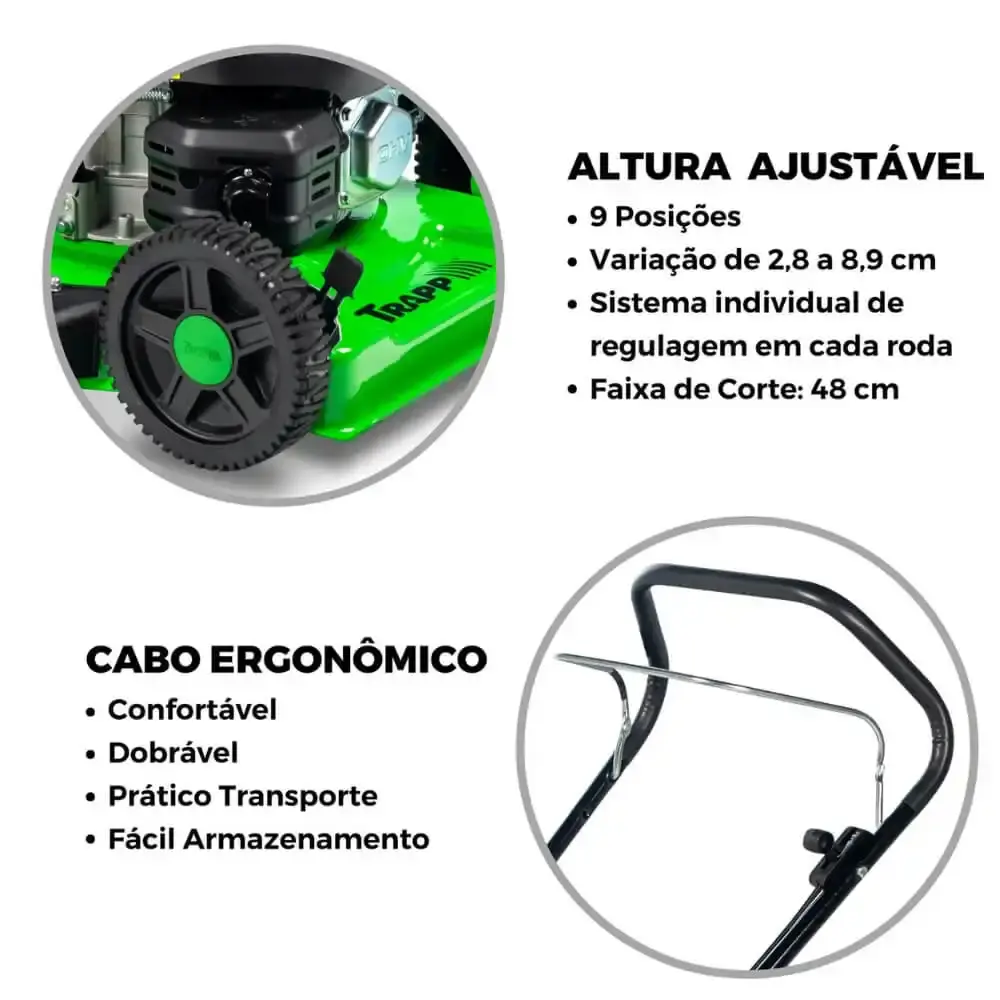 Cortador de grama gasolina 6.5 HP 4T roda alta LF-600RM Trapp — fotografia 4