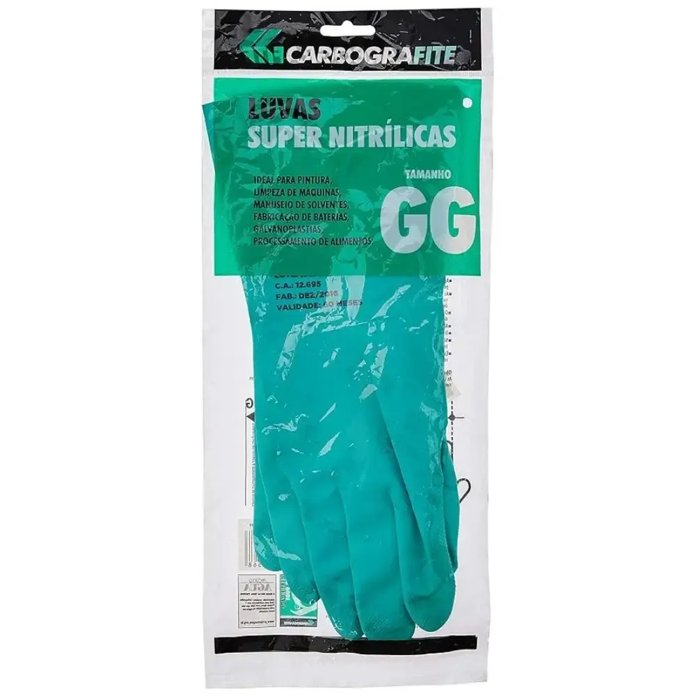 Luva nitrílica emborrachada forrada verde Carbografite — fotografia 5