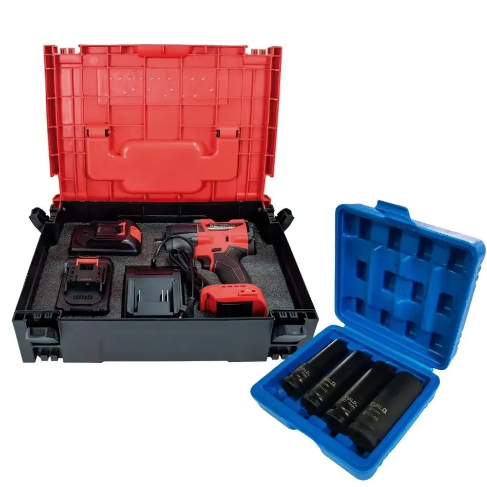 Chave de impacto 1/2 POL 21V 2 baterias carregador e maleta Sigma com kit soquetes 4 peças evald — fotografia 3
