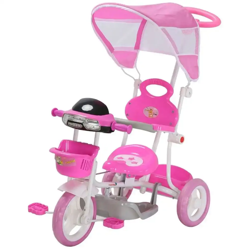 Triciclo motoca infantil passeio rosa com empurrador e cobertura BW003-R ImportWay