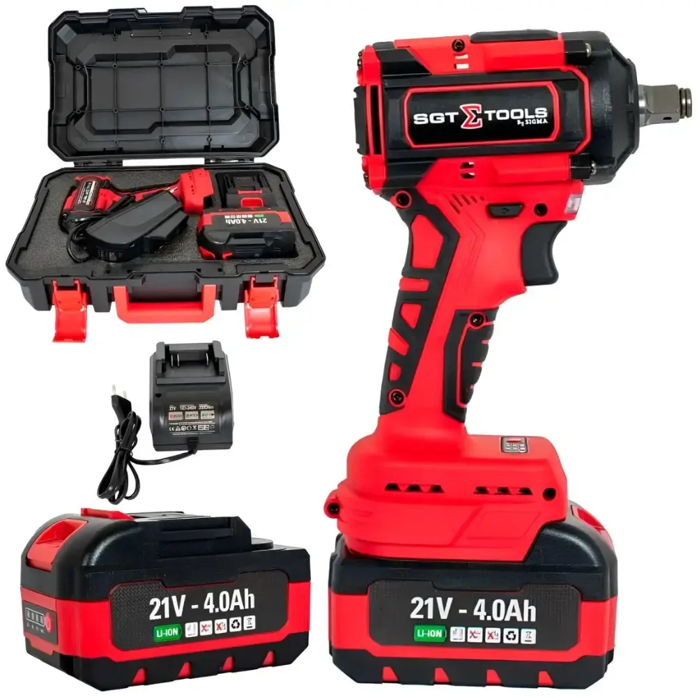Chave de impacto 1/2 POL 21V com 2 baterias carregador bivolt SGT-7502A Sigma