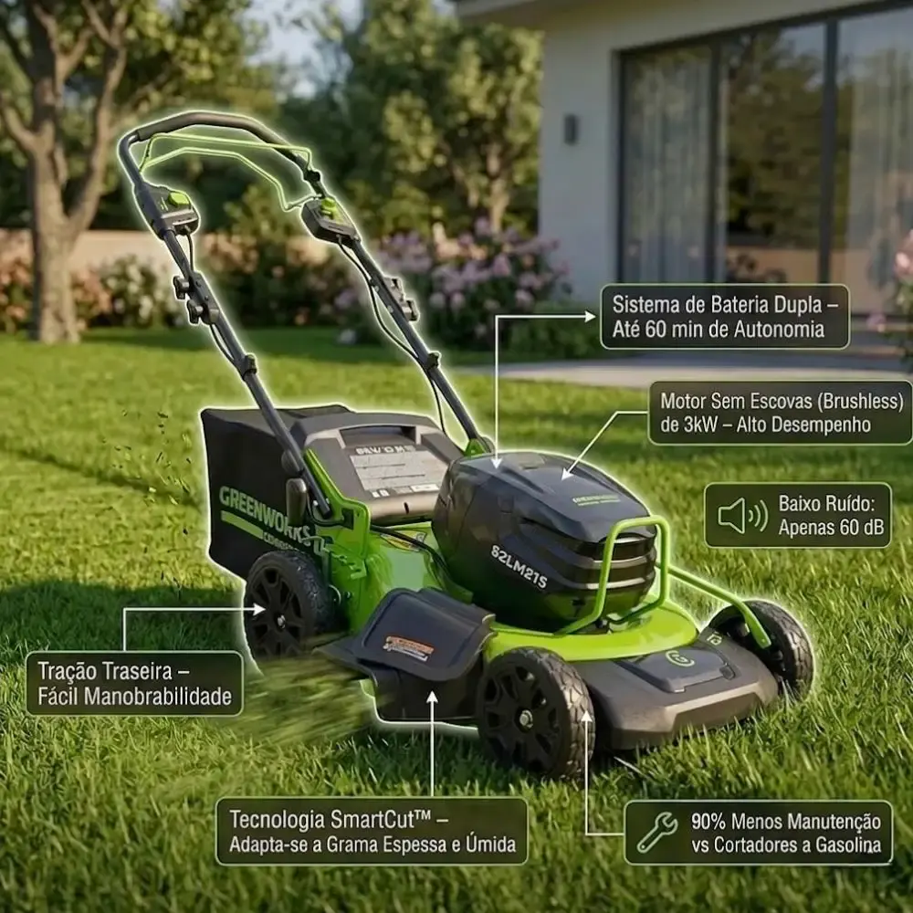 Cortador de Grama Autopropelido 82V 21 POL 2,8 kW 82LM21S GREENWORKS — fotografia 6