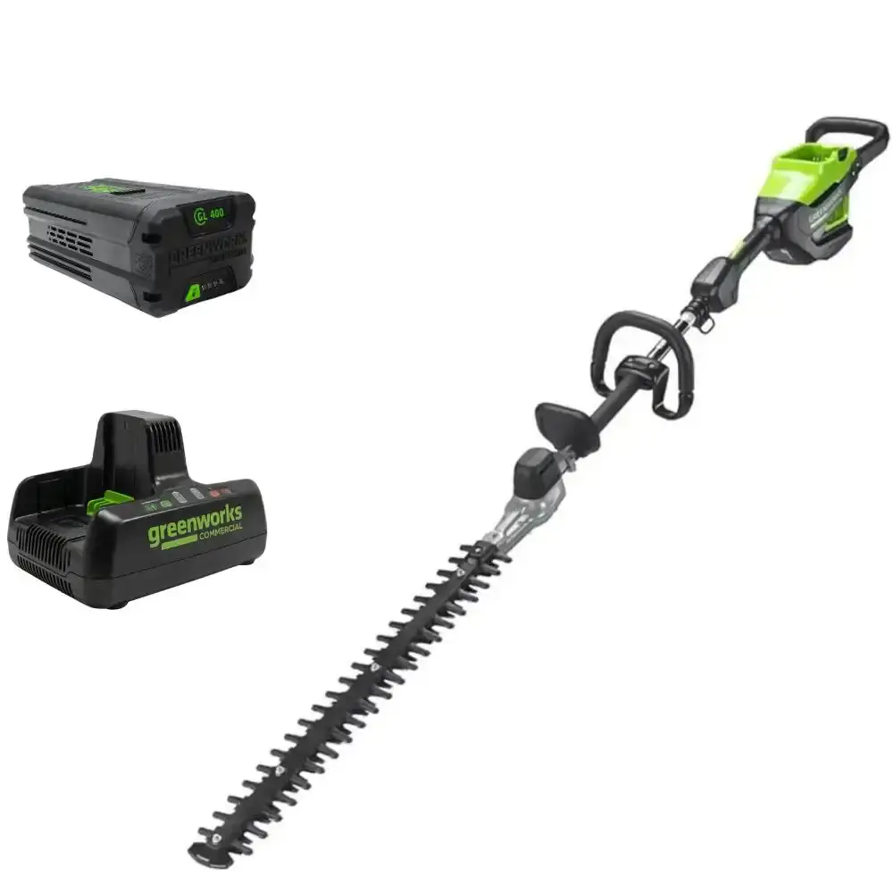Aparador de cerca viva 82V + bateria 4,0AH + carregador bivolt Greenworks — fotografia de referência