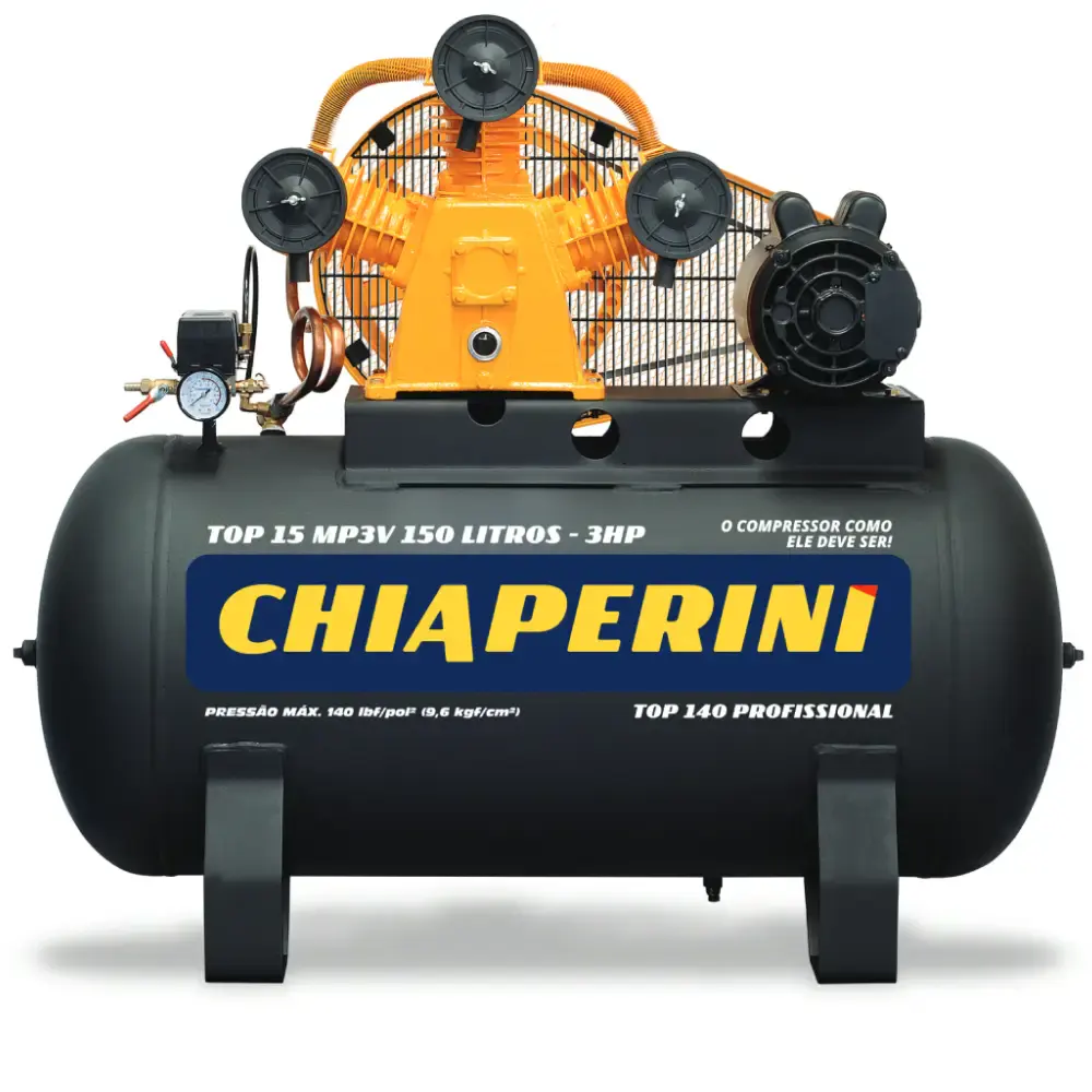 Compressor de ar 15 pés 3HP 150 litros monofásico 110/220V TOP 15 MP3V Chiaperini