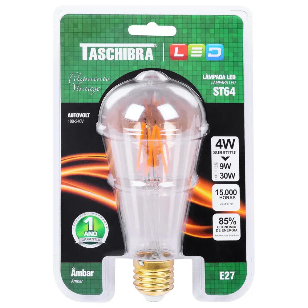 Lâmpada led ST64 4W filamento âmbar bivolt Taschibra — fotografia 2