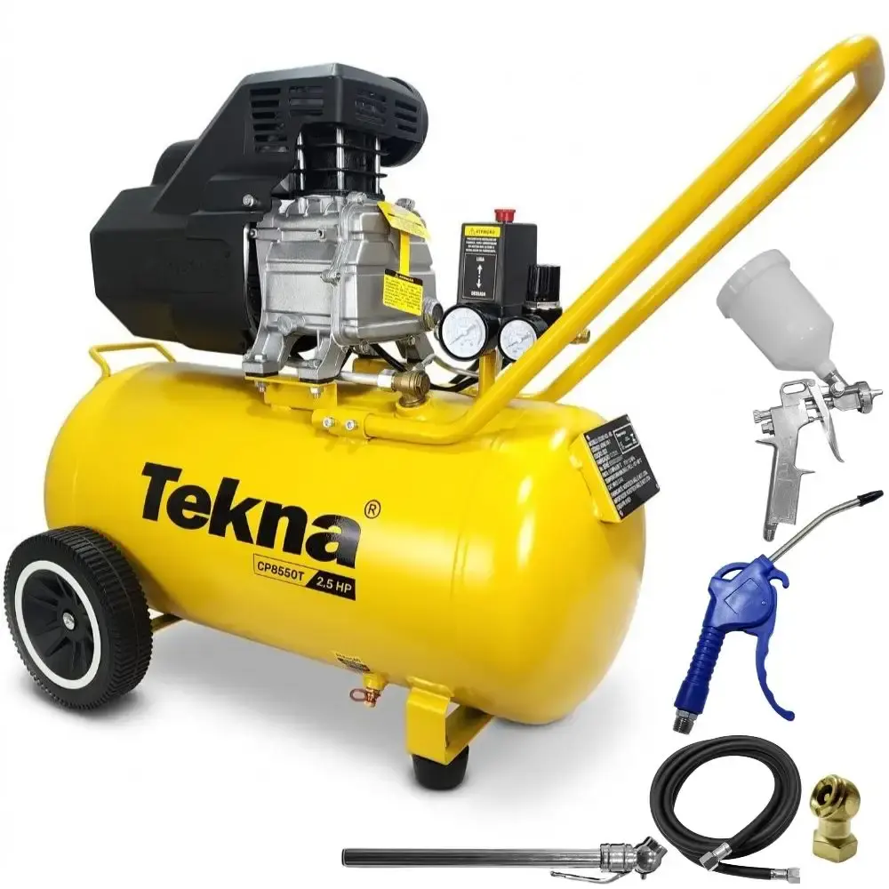 Compressor de ar 2,5HP 8 pés 43 litros lubrificado com kit multiuso 6 peças Tekna 110 V