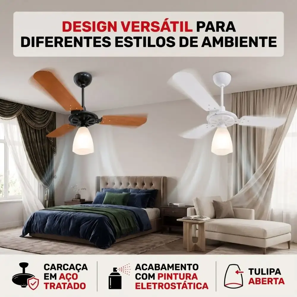 Ventilador de teto aeris 3 pás tulipa aberta casa LYS Branco 110 V — fotografia 4