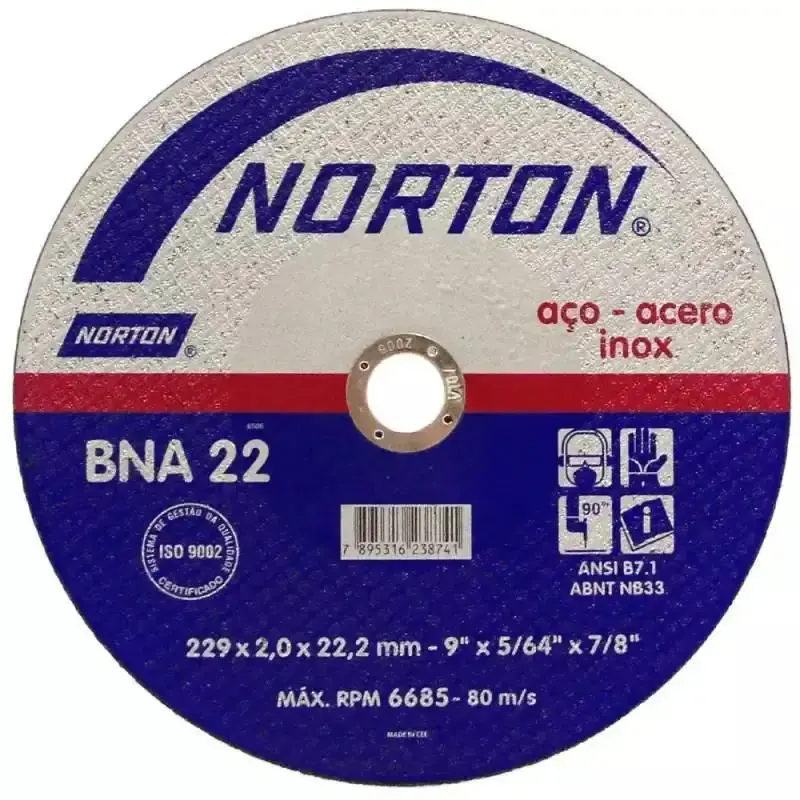 Disco de Corte para Metal e Inox 9 POL x 5/64 x 7/8 POL BNA22 Kit com 5 Unidades NORTON — fotografia 3