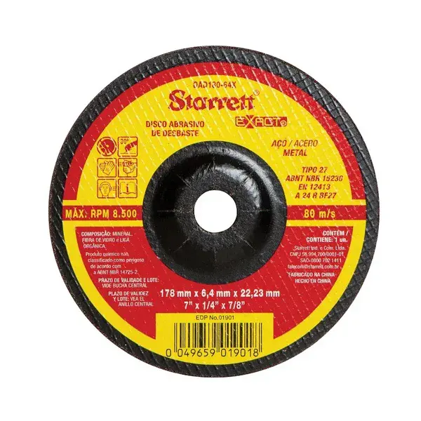Disco abrasivo de desbaste 178MM DAD180-64X - Starrett — fotografia de referência