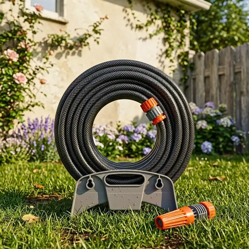 Mangueira de jardim 30M preta com esguicho e suporte Tramontina evald — fotografia 6