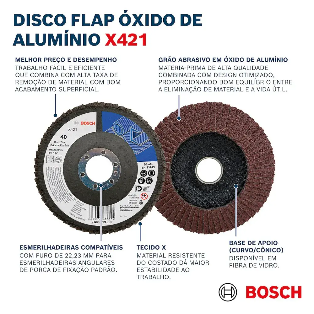 Disco flap X421 óxido de alumínio Ø115MM G40, curvo 10U Bosch — fotografia 3