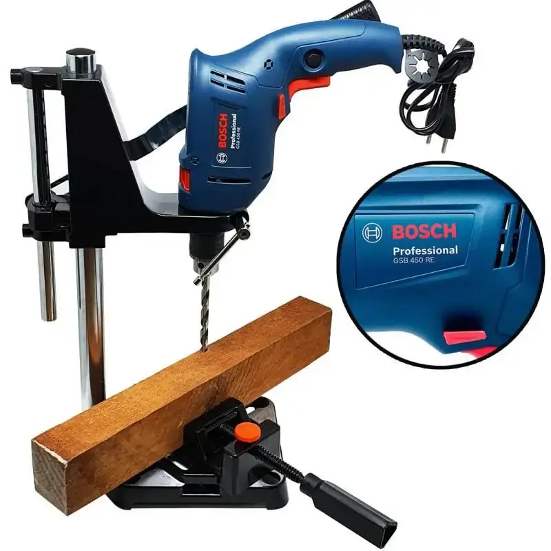 Furadeira industrial impacto 3/8 com reversão 450W GSB 450 RE Bosch + suporte 110 V — fotografia de referência