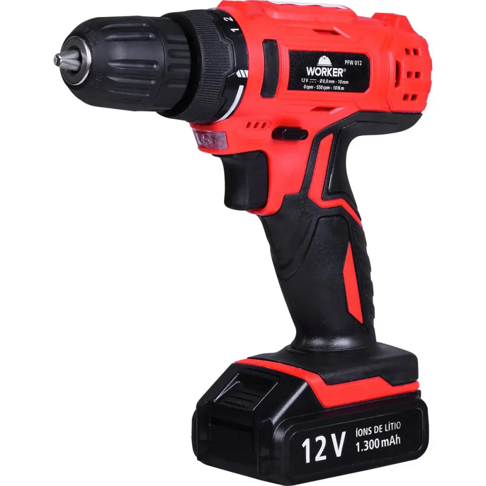 Furadeira parafusadeira a bateria com 13 peç 12V bivolt Worker — fotografia 3