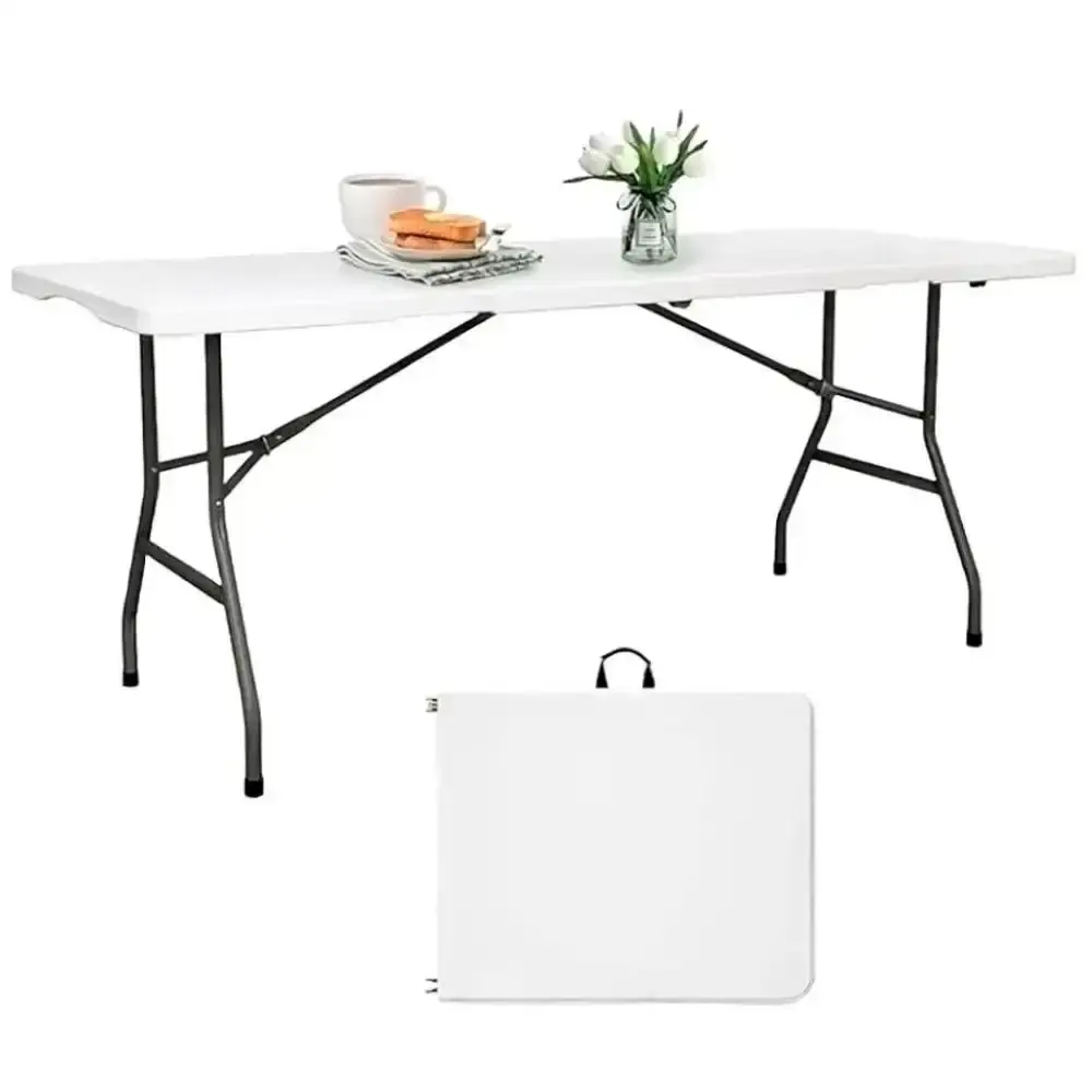 Kit Mesa Dobrável Vira Maleta 180 x 74 x 74 CM com Toalha Capa Retangular Elástica Branca CASA LYS — fotografia 3