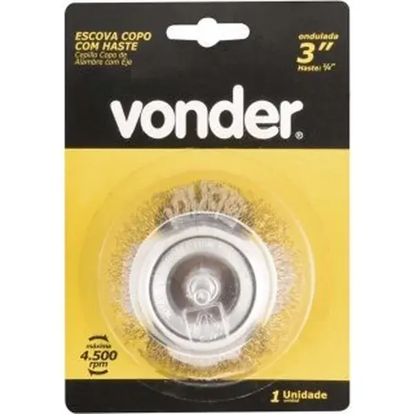 Escova tipo copo 3" com haste 1/4" - Vonder — fotografia de referência