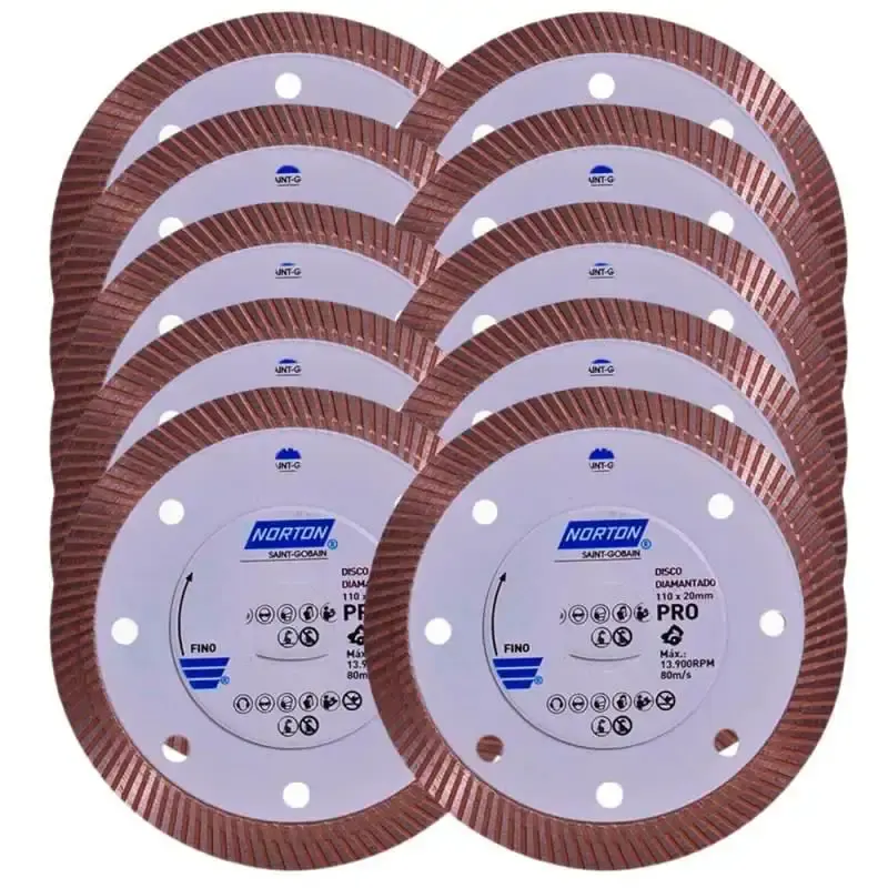 Combo disco diamantado 4.3/8 pol para porcelanato com 10 peças turbo pro Norton — fotografia de referência