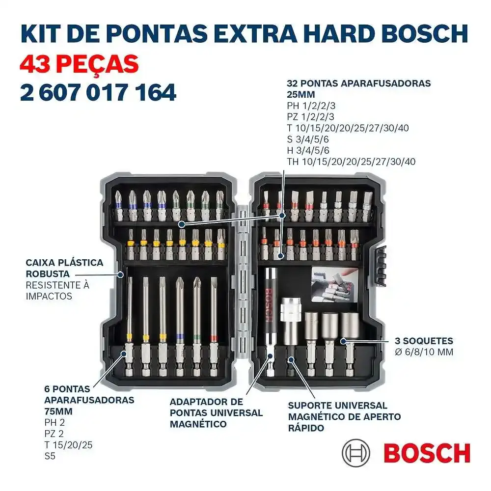 Kit de pontas e soquetes bosch extra hard kit 43 peças — fotografia 5
