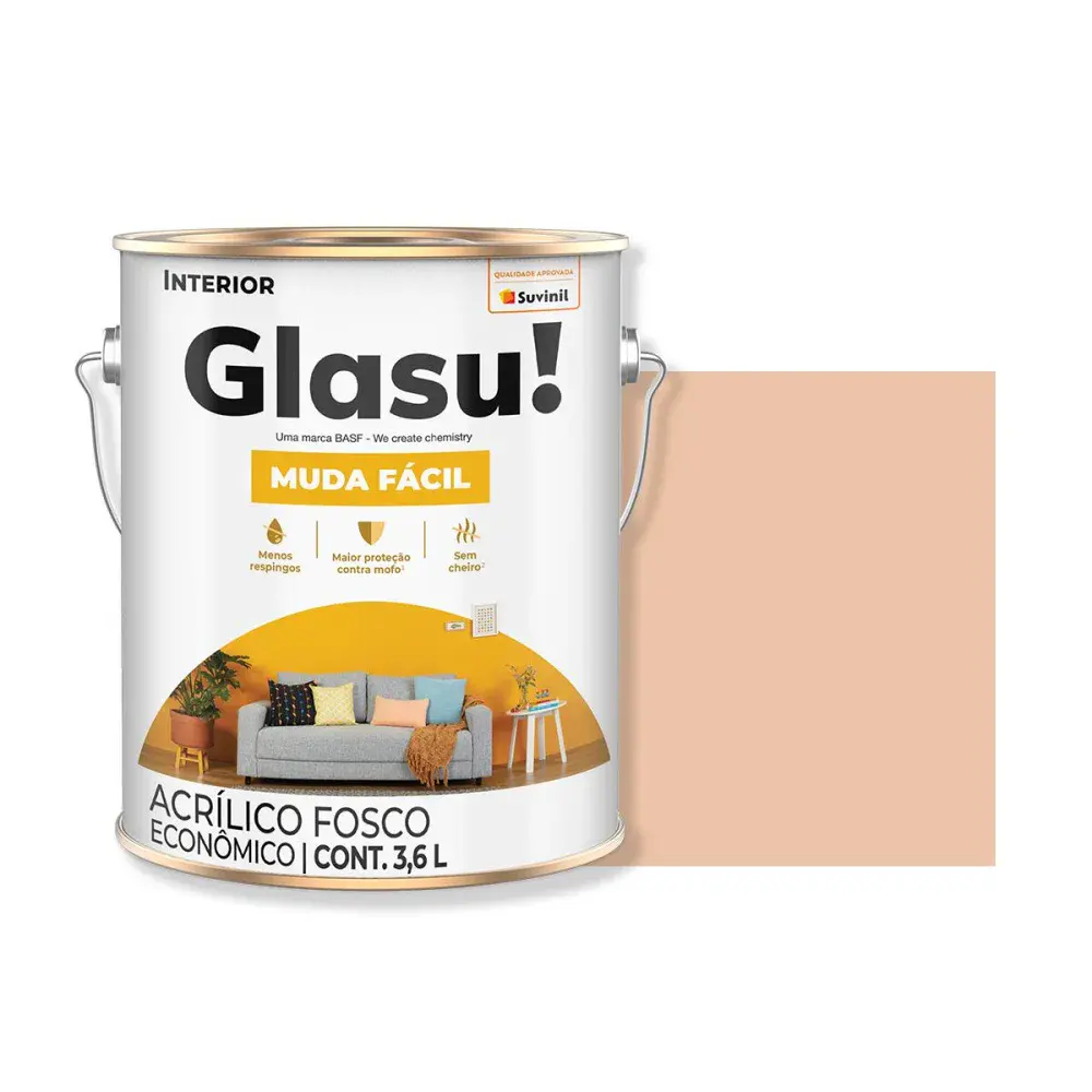 Tinta acrílica muda fácil fosco pêssego 3,6L glasu Suvinil Glasu!
