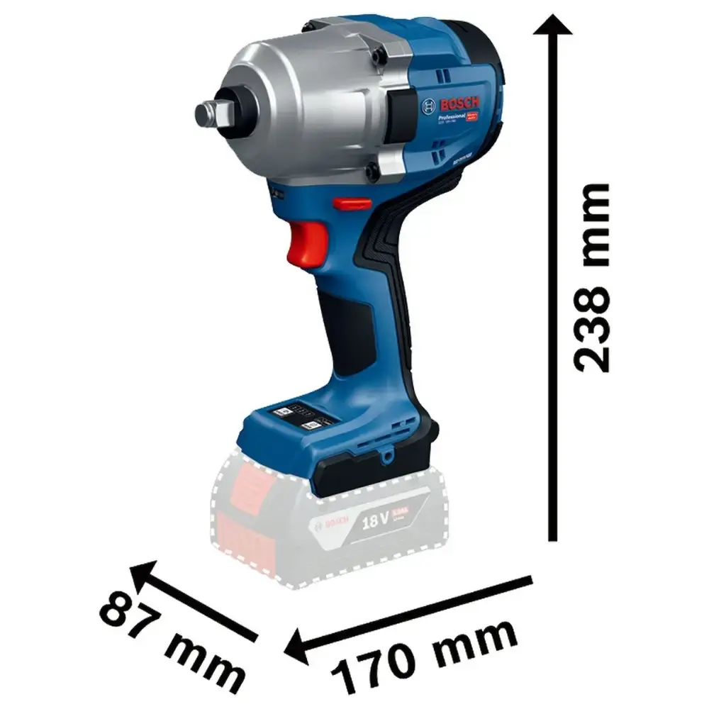 Chave de impacto 1/2 POL 780 NM a bateria 18V brushless sem carregador e bateria GDS18V-780 Bosch — fotografia 5