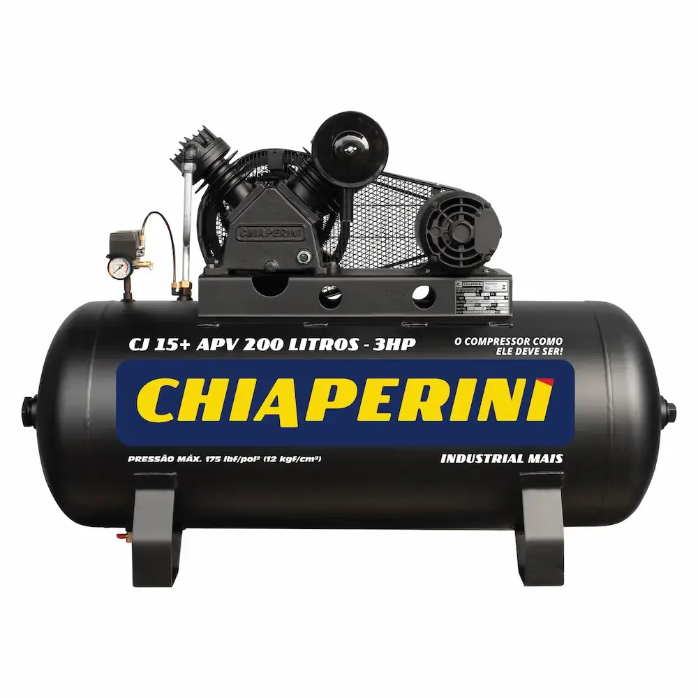 Compressor de ar alta pressão 15 PCM 200 litros 3 HP monofásico Chiaperini — fotografia de referência