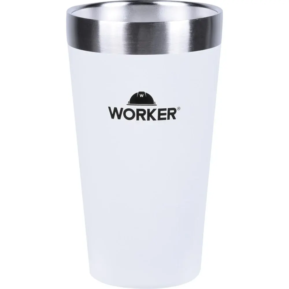 Copo térmico em aço inoxidável branco e preto 473ML Worker — fotografia 3