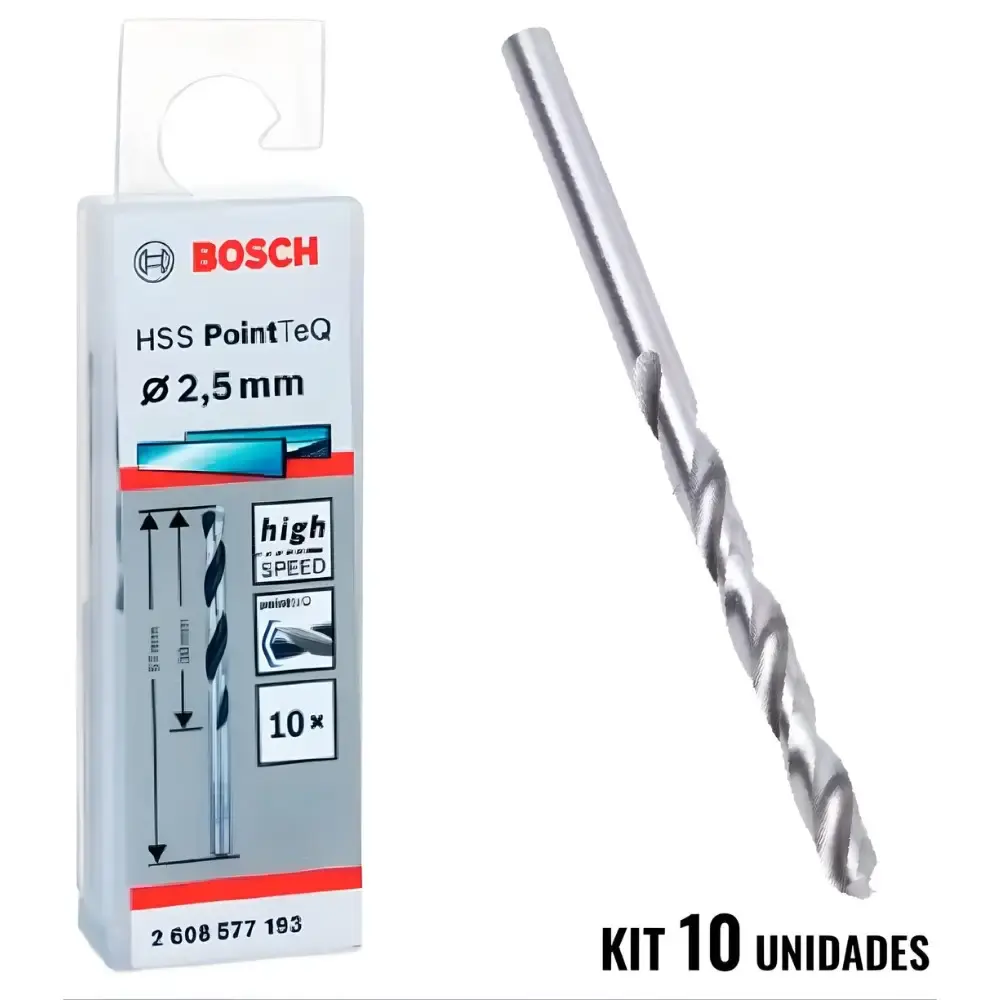 Broca aço rápido HSS 2.5 MM pointteq kit 10 unidades Bosch — fotografia de referência